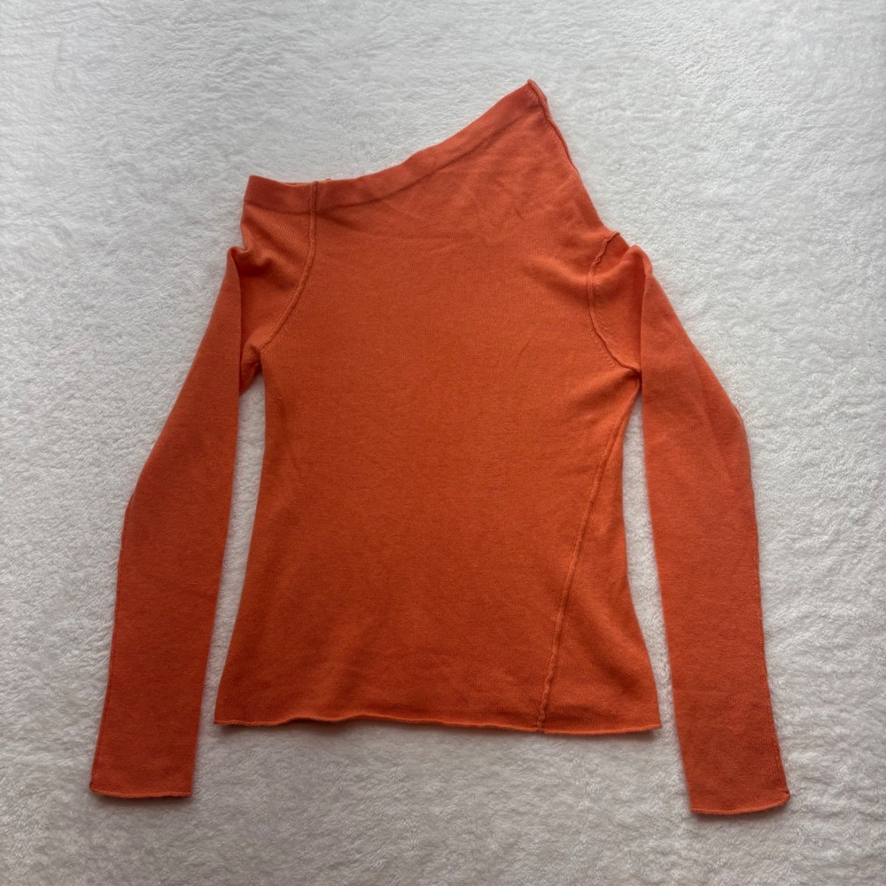 Inhabit Orange 100% Cashmere Asymmetrical Off Shoulder Sweater Small C127